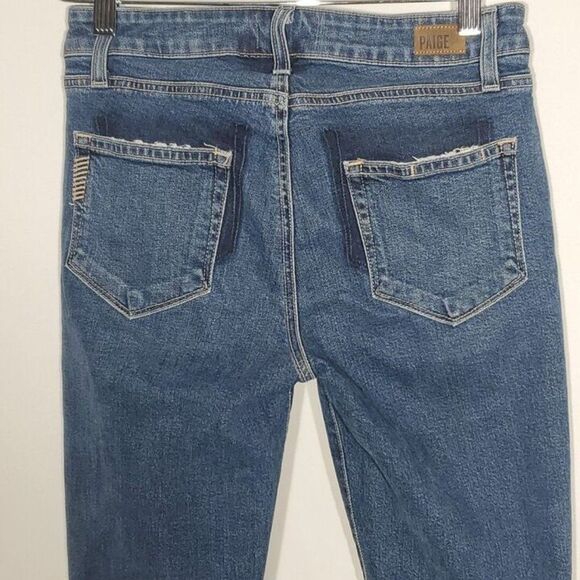 PAIGE Women's Julia Mid Rise Straight Two-Tone Jeans Denim Frayed Hem US25 - Picture 5 of 10